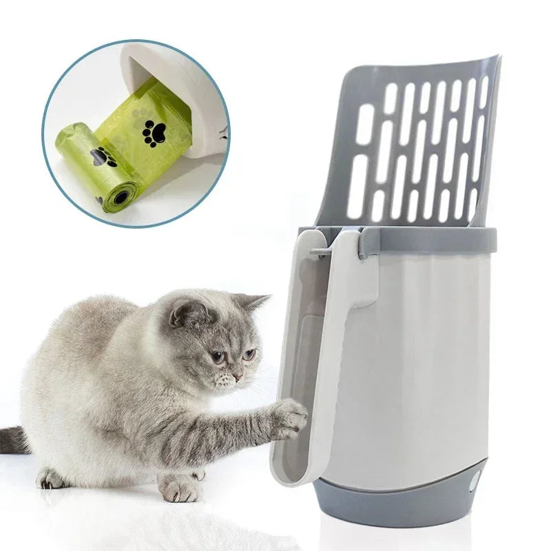 Cat Litter Scoop with Refill Waste Bags — Self-Cleaning Litter Box Filter Tool