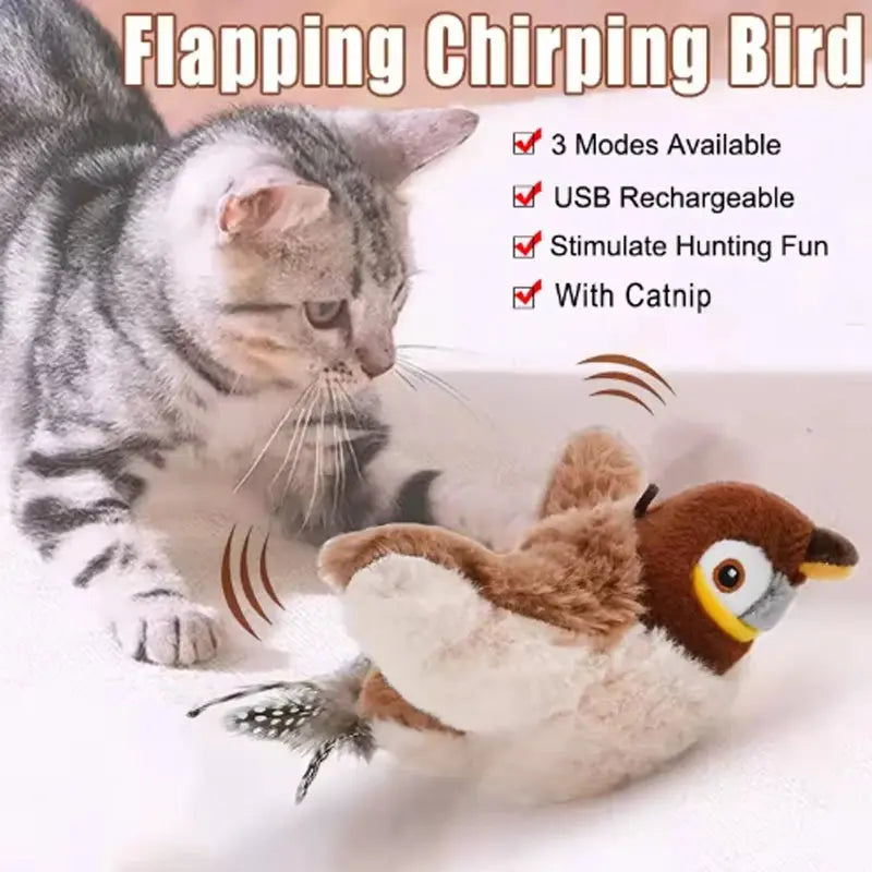 Touch-Activated Chirping Bird Cat Toy — Rechargeable Interactive Plush Pet Toy for Cats & Dogs YiHong Kuchi Store