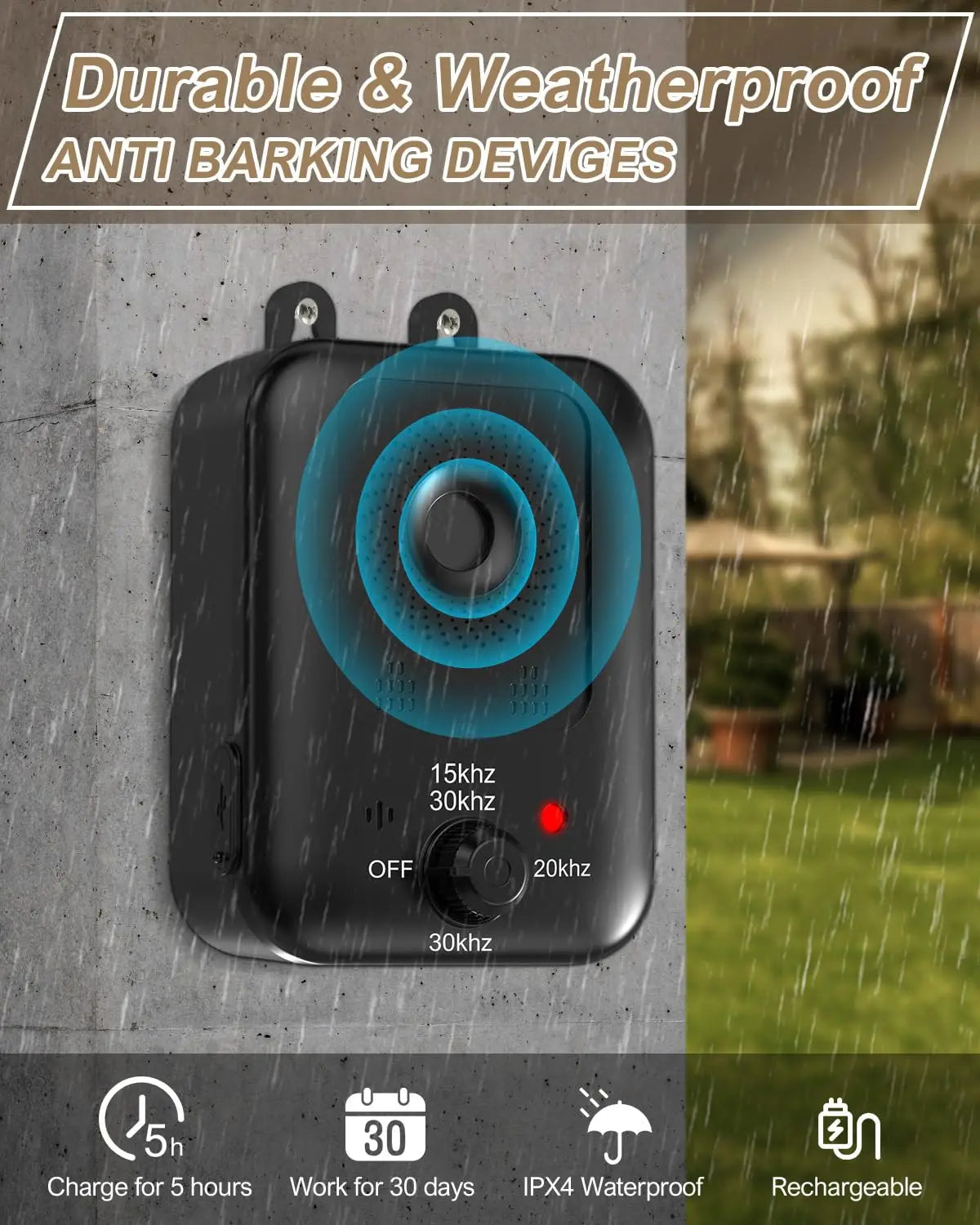 Ultrasonic Anti-Barking Device — Rechargeable Dog Bark Deterrent for Indoor & Outdoor Use