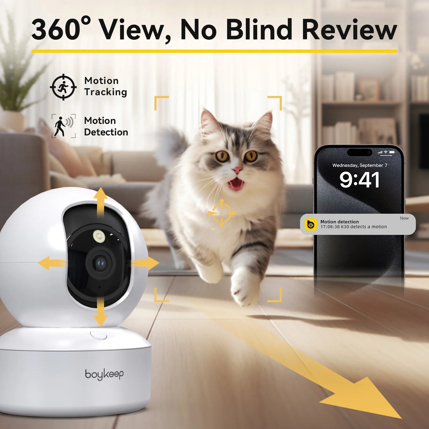 2K Pet Camera with App — 360° Pan & Tilt WiFi Indoor Camera with 2-Way Audio & Night Vision