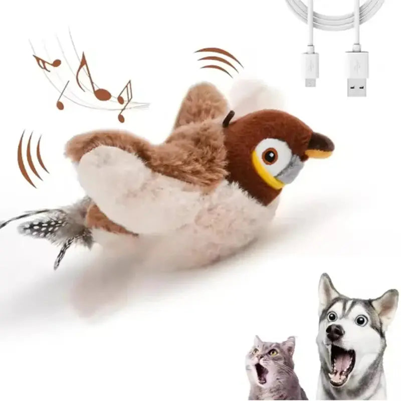 Touch-Activated Chirping Bird Cat Toy — Rechargeable Interactive Plush Pet Toy for Cats & Dogs YiHong Kuchi Store