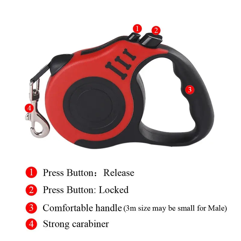 Retractable Dog Leash — 3M & 5M Durable Nylon Lead for Small Dogs, Puppies & Cats Golden Pet Store