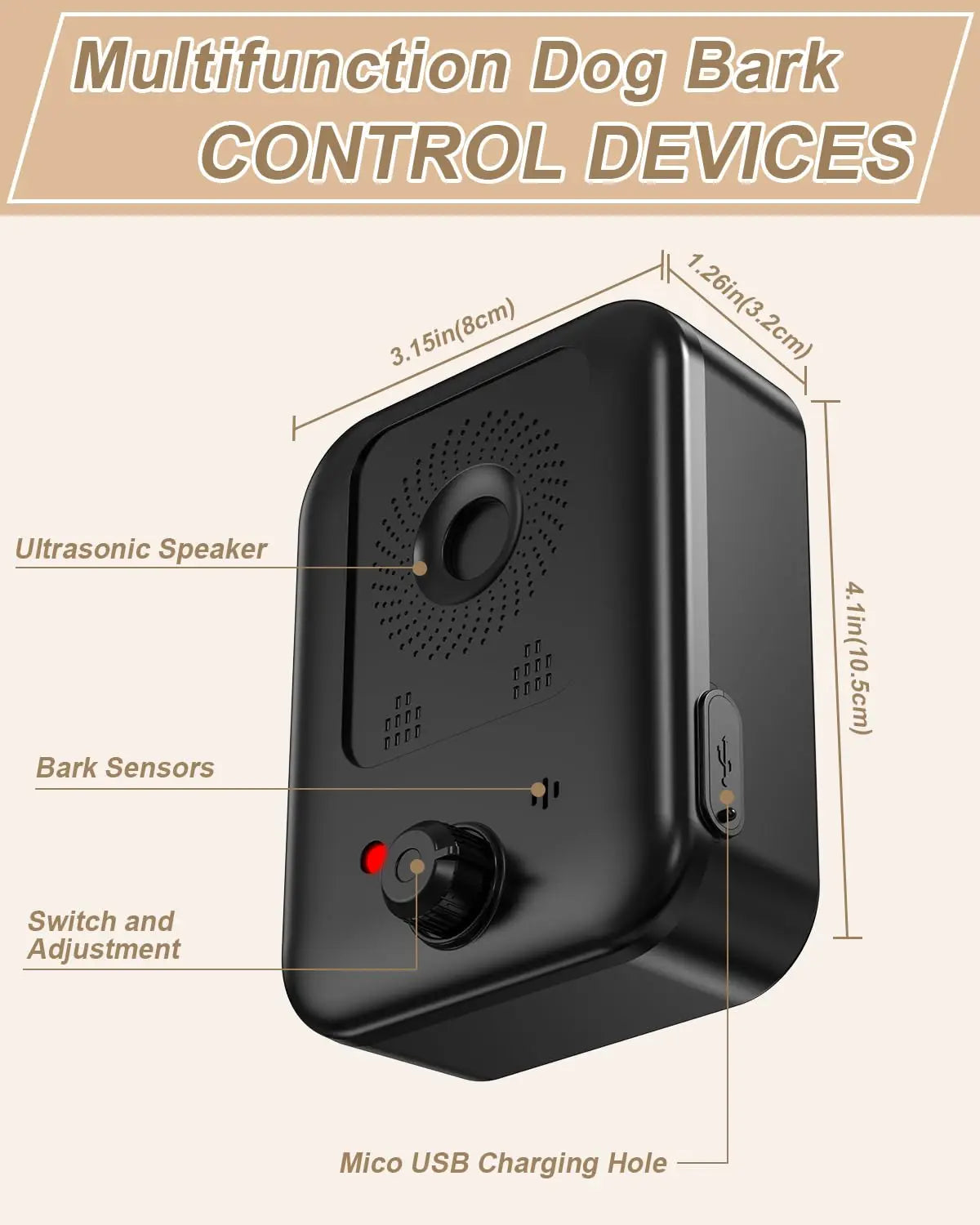 Ultrasonic Anti-Barking Device — Rechargeable Dog Bark Deterrent for Indoor & Outdoor Use