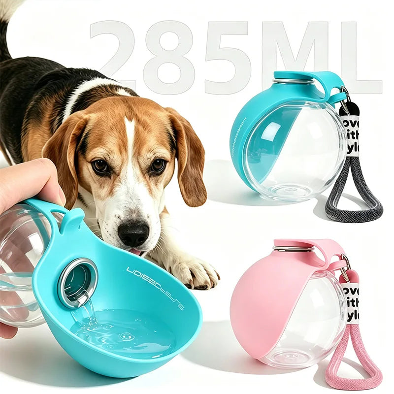 2-in-1 Portable Dog Water Bottle — Foldable Silicone Bowl with Lanyard Hook for Travel