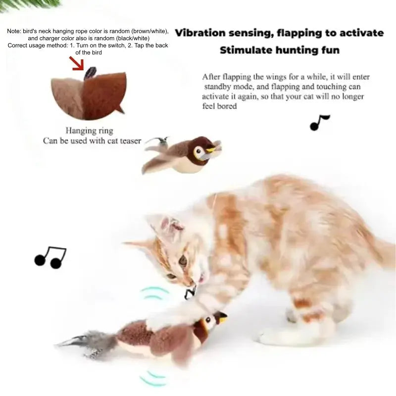 Touch-Activated Chirping Bird Cat Toy — Rechargeable Interactive Plush Pet Toy for Cats & Dogs YiHong Kuchi Store