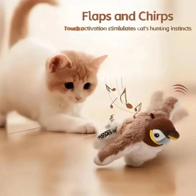 Touch-Activated Chirping Bird Cat Toy — Rechargeable Interactive Plush Pet Toy for Cats & Dogs YiHong Kuchi Store
