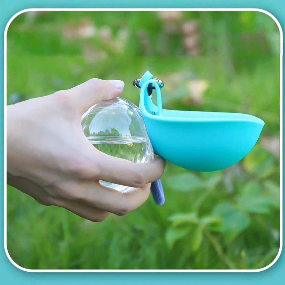 2-in-1 Portable Dog Water Bottle — Foldable Silicone Bowl with Lanyard Hook for Travel