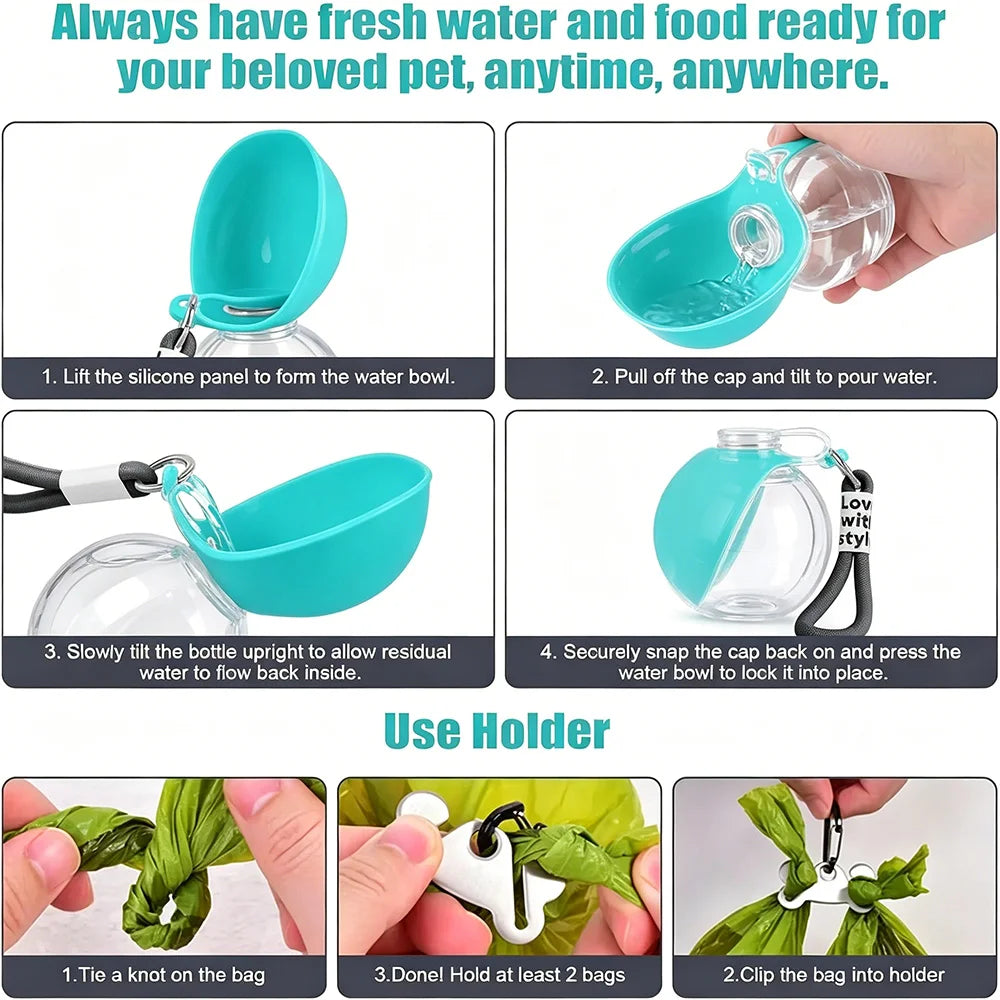 2-in-1 Portable Dog Water Bottle — Foldable Silicone Bowl with Lanyard Hook for Travel