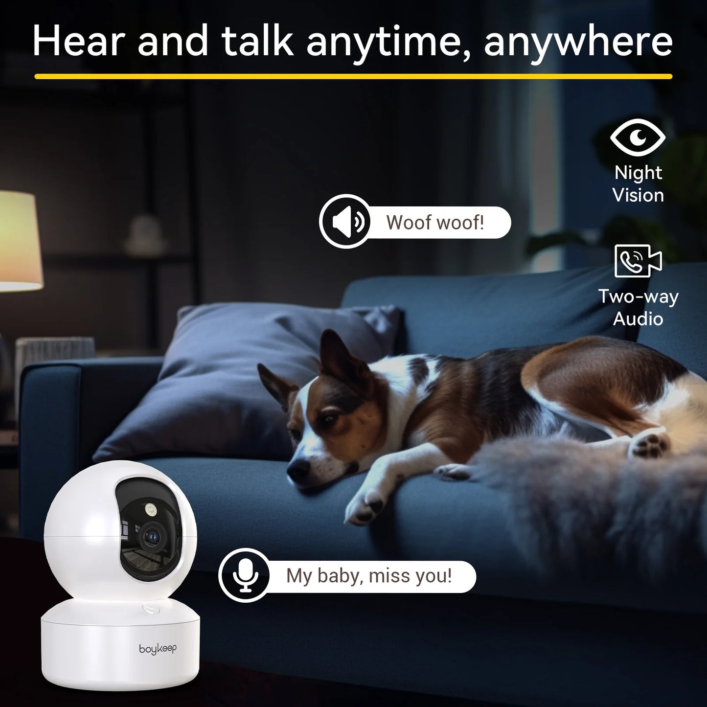 2K Pet Camera with App — 360° Pan & Tilt WiFi Indoor Camera with 2-Way Audio & Night Vision
